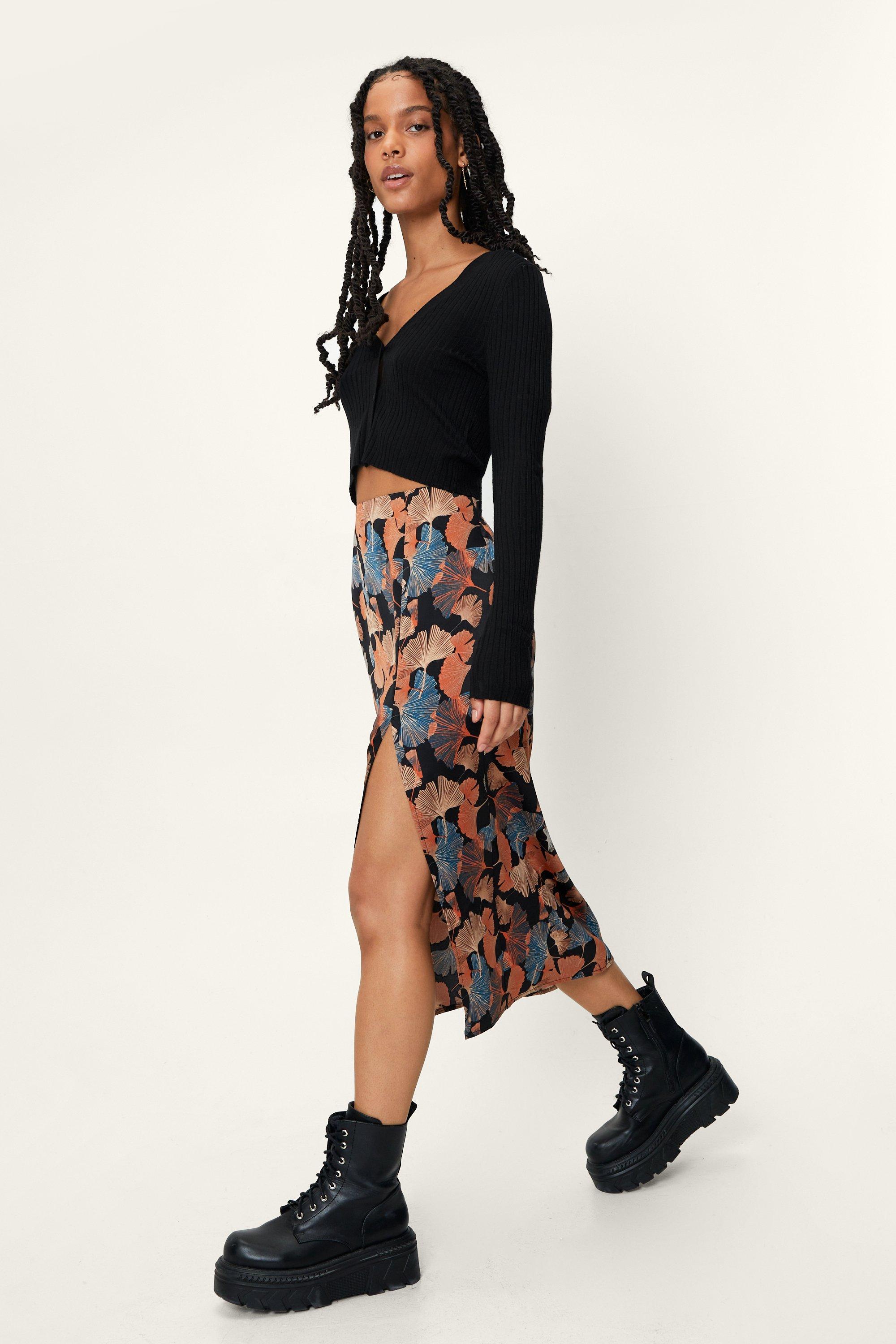 Petite Floral Split Side Midi Skirt