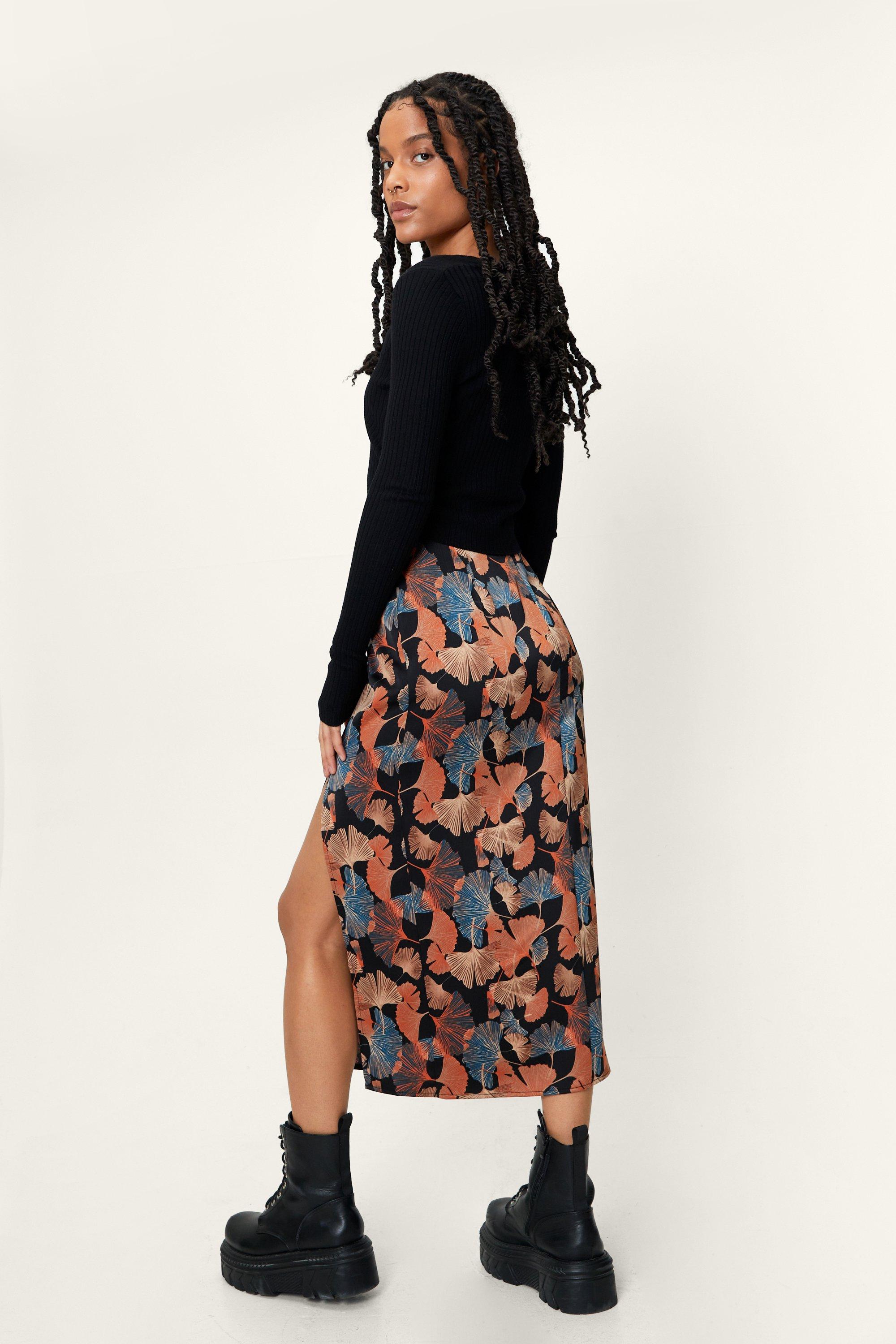 Petite Floral Split Side Midi Skirt