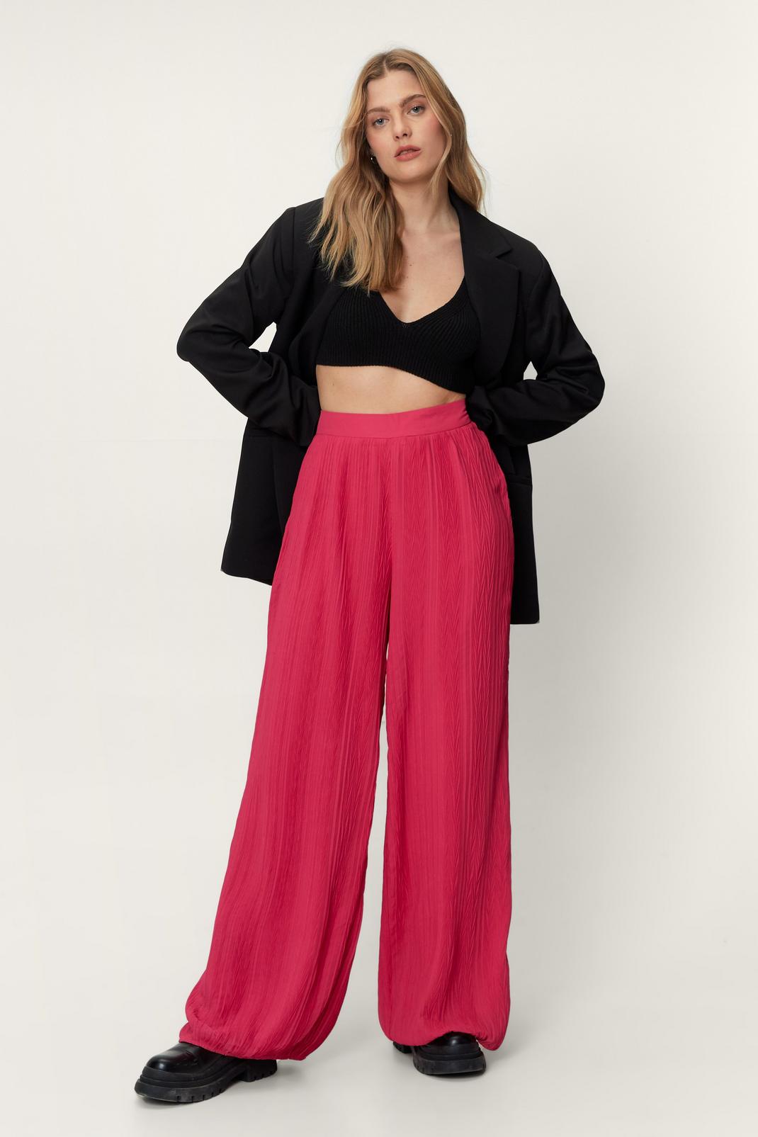 Hot pink Pleated High Waist Wide Leg Pants image number 1