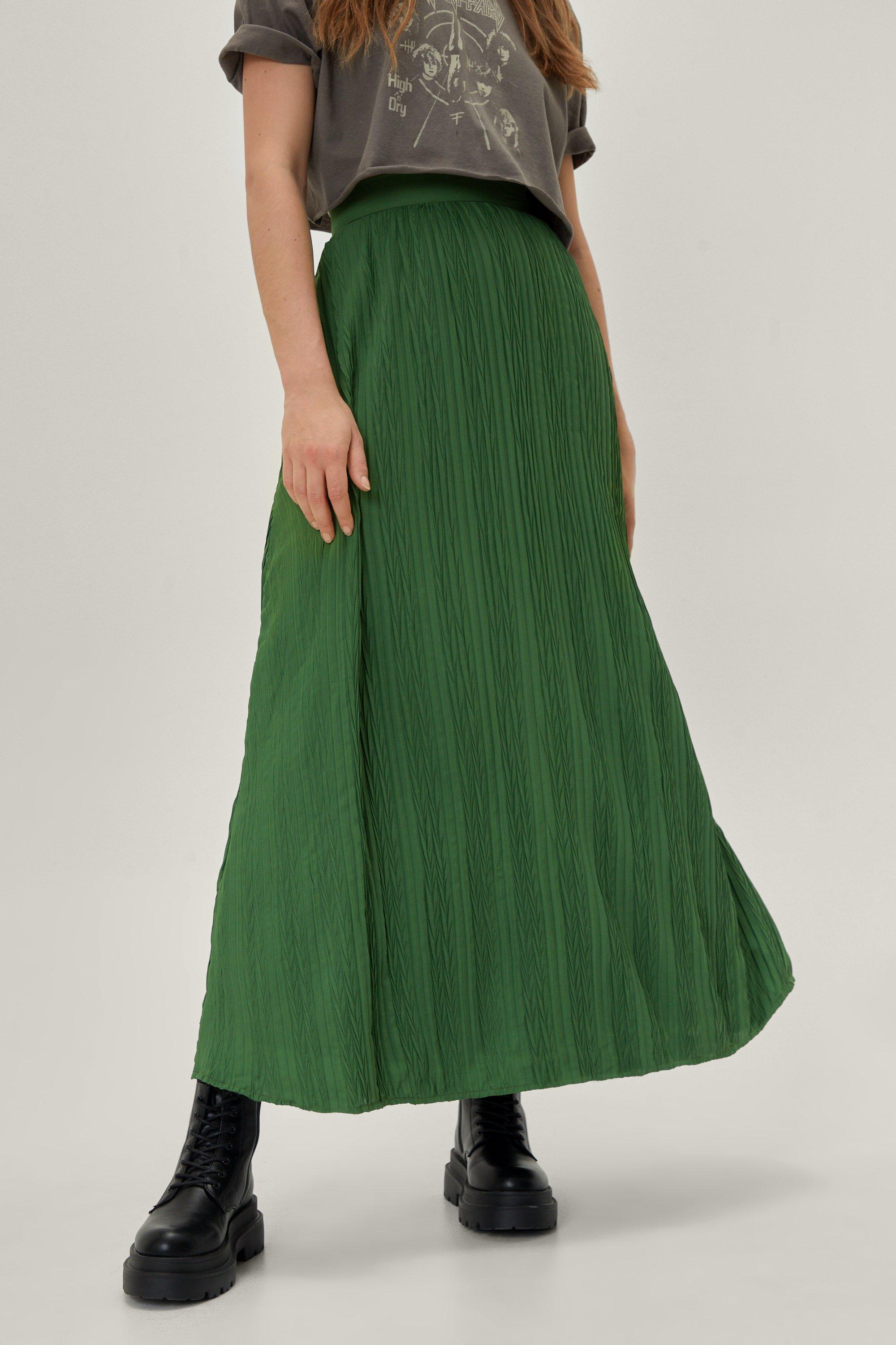 Green pleated maxi store skirt