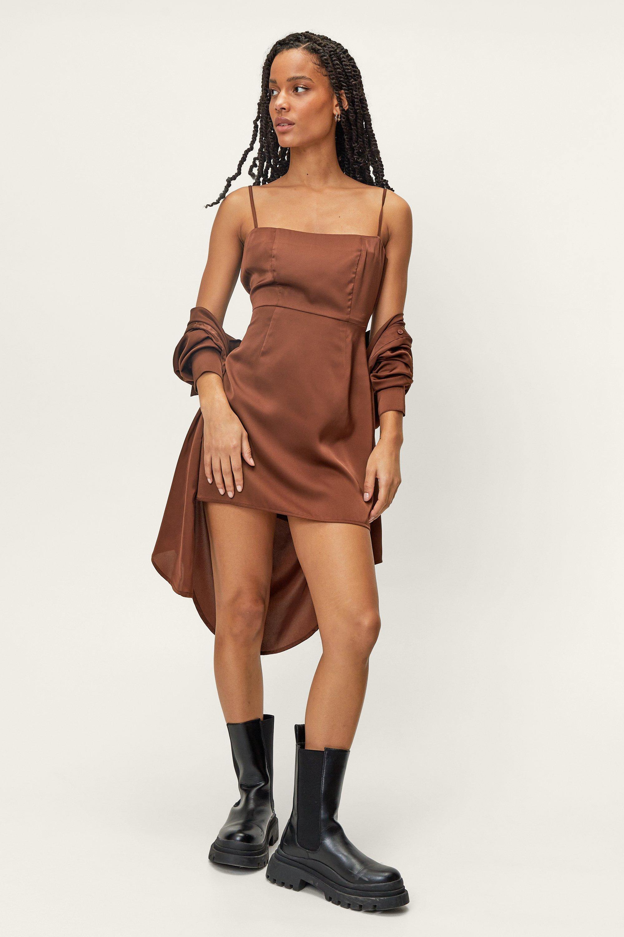 Petite Heavy Satin Two Piece Mini Dress | Nasty Gal