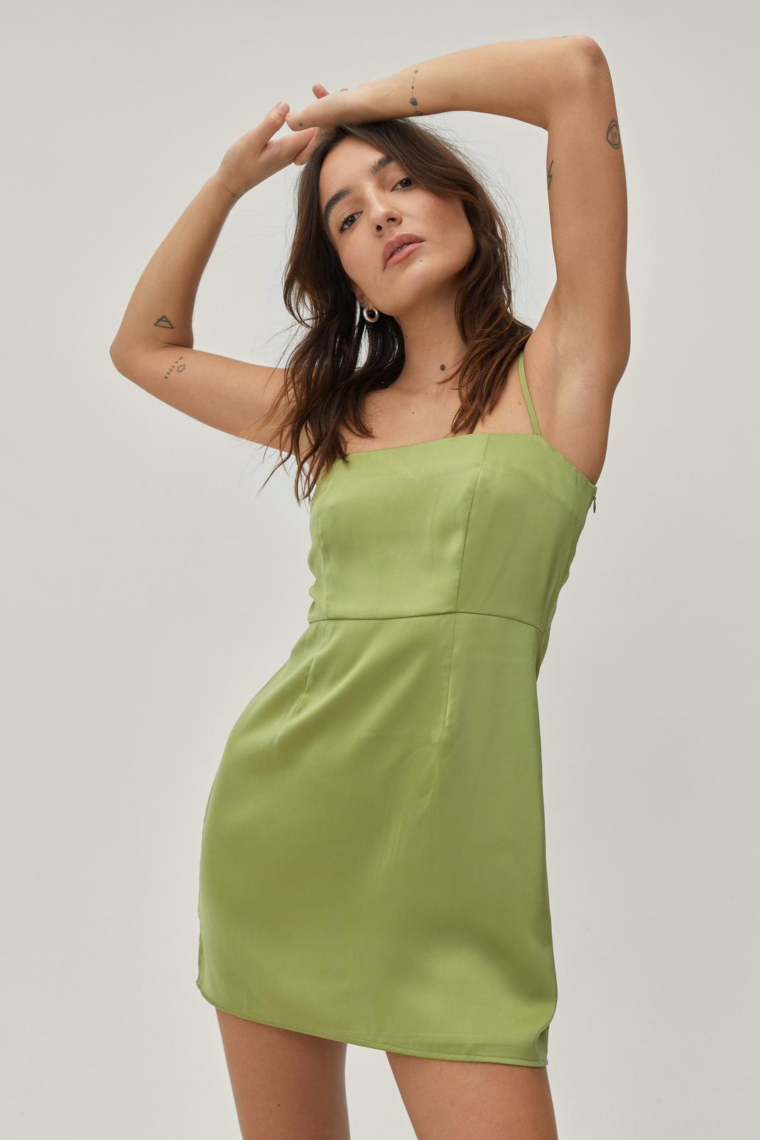 Lime Petite Heavy Satin Two Piece Mini Dress image number 1