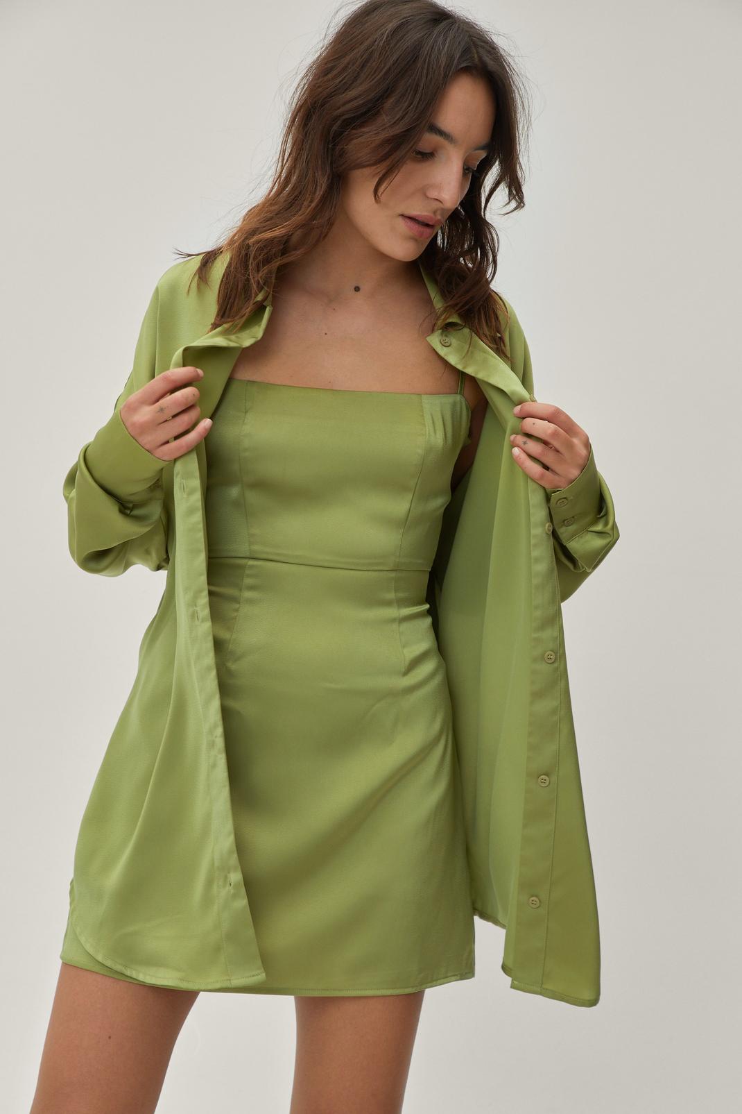 Lime Petite Heavy Satin Two Piece Shirt image number 1