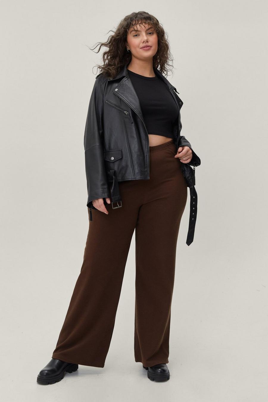 Plus Size Recycled Wide Leg Ribbed Pants