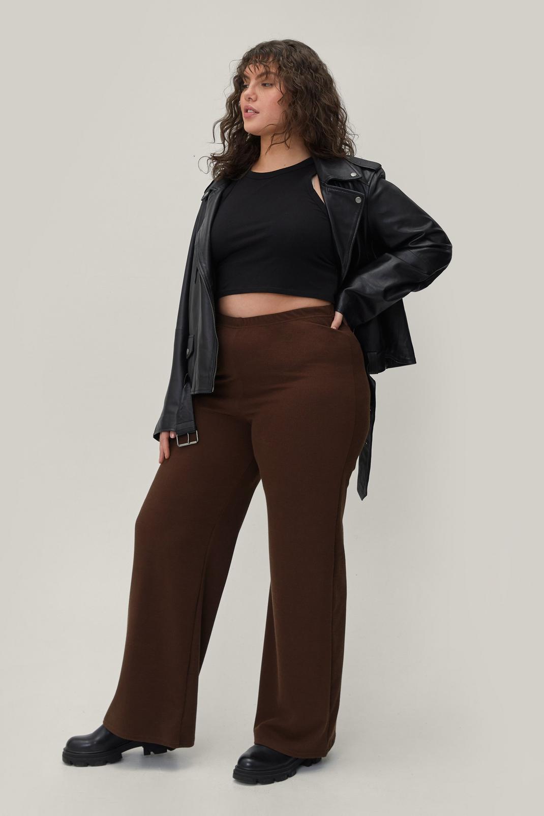 186 Plus Size Recycled Wide Leg Ribbed Pants image number 2