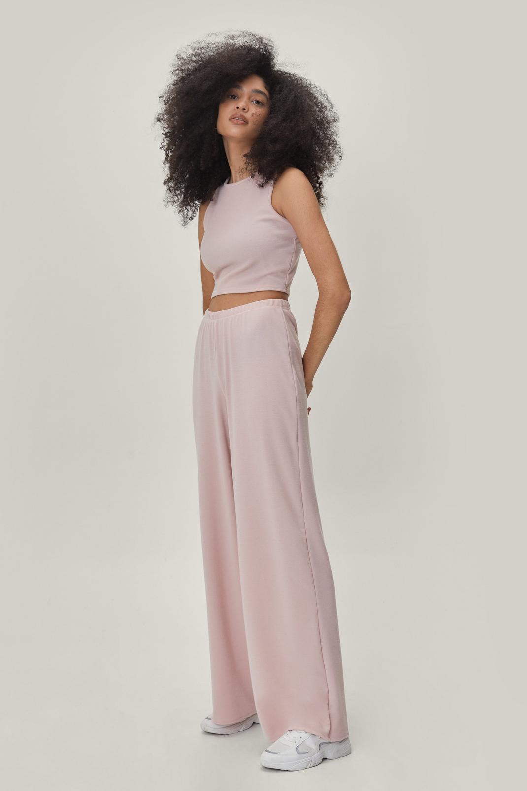Pink Racerback Top and Wide Leg Trousers Set image number 1