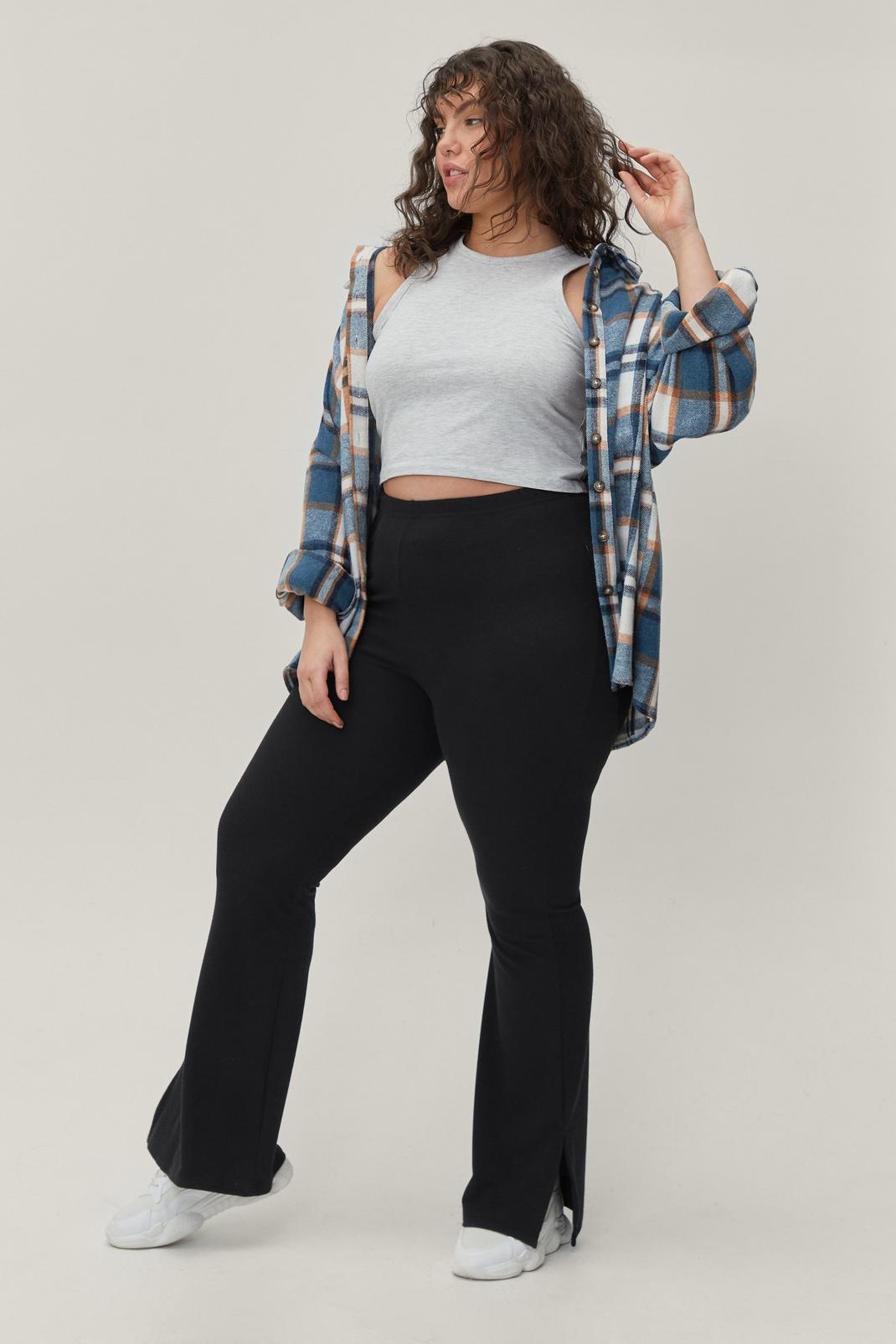 Black Plus Size  Split Hem Fit and Flared Trousers image number 1