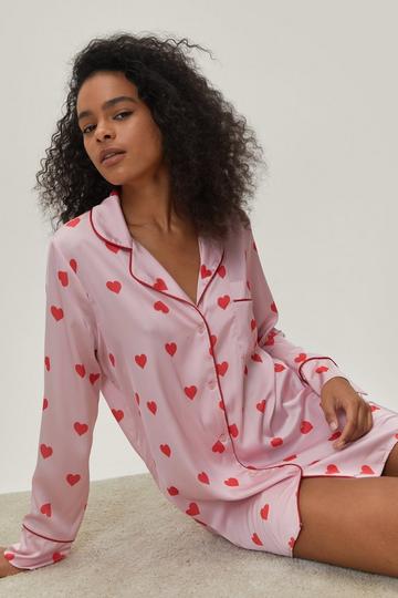 Petite Heart Print Satin Night Dress pink