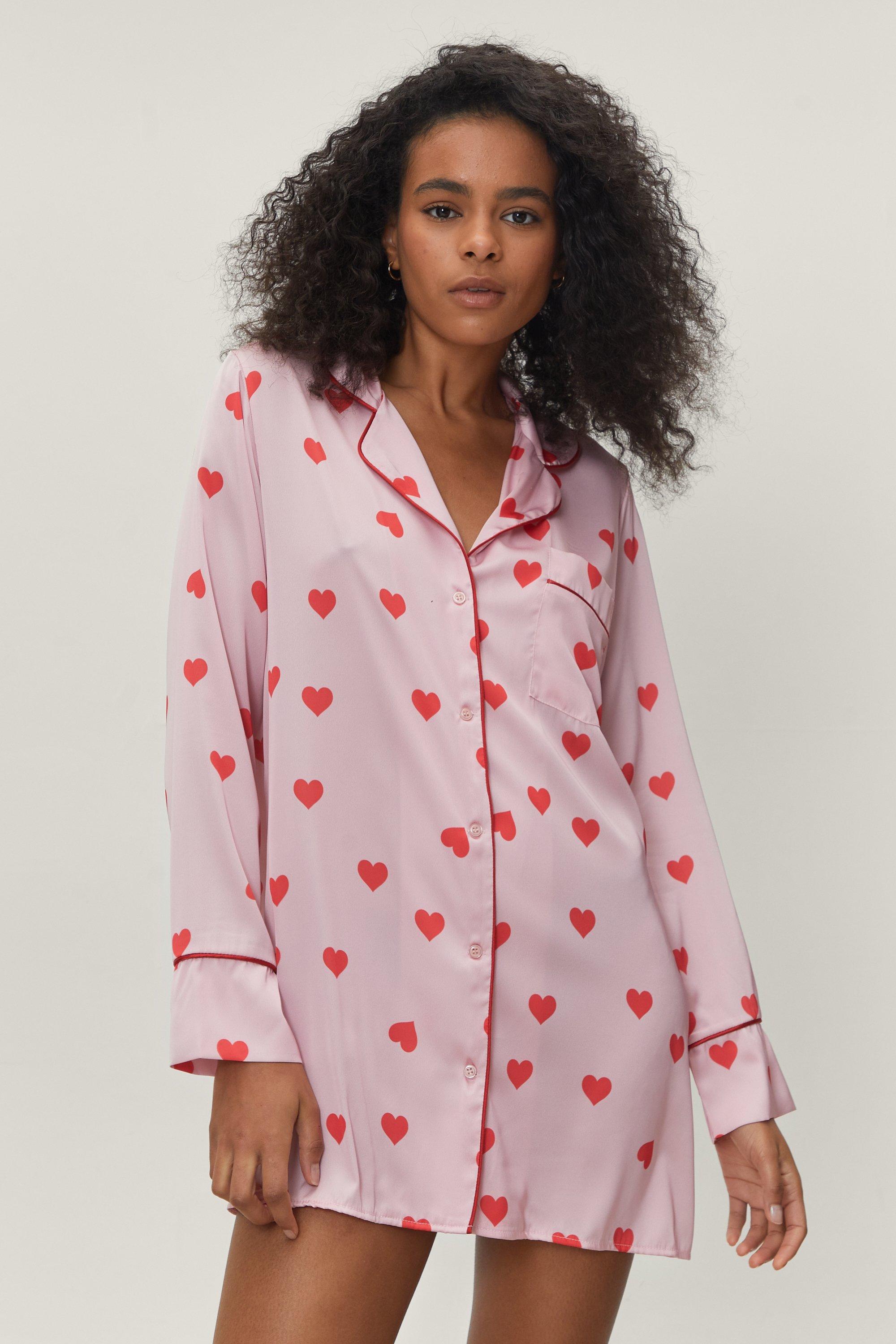 Petite Heart Print Satin Night Dress Nasty Gal