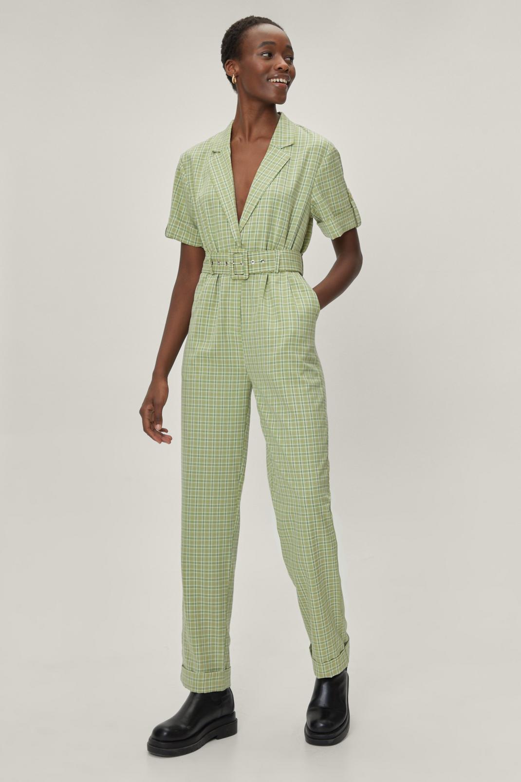 130 Retro Check Print Belted Jumpsuit image number 2