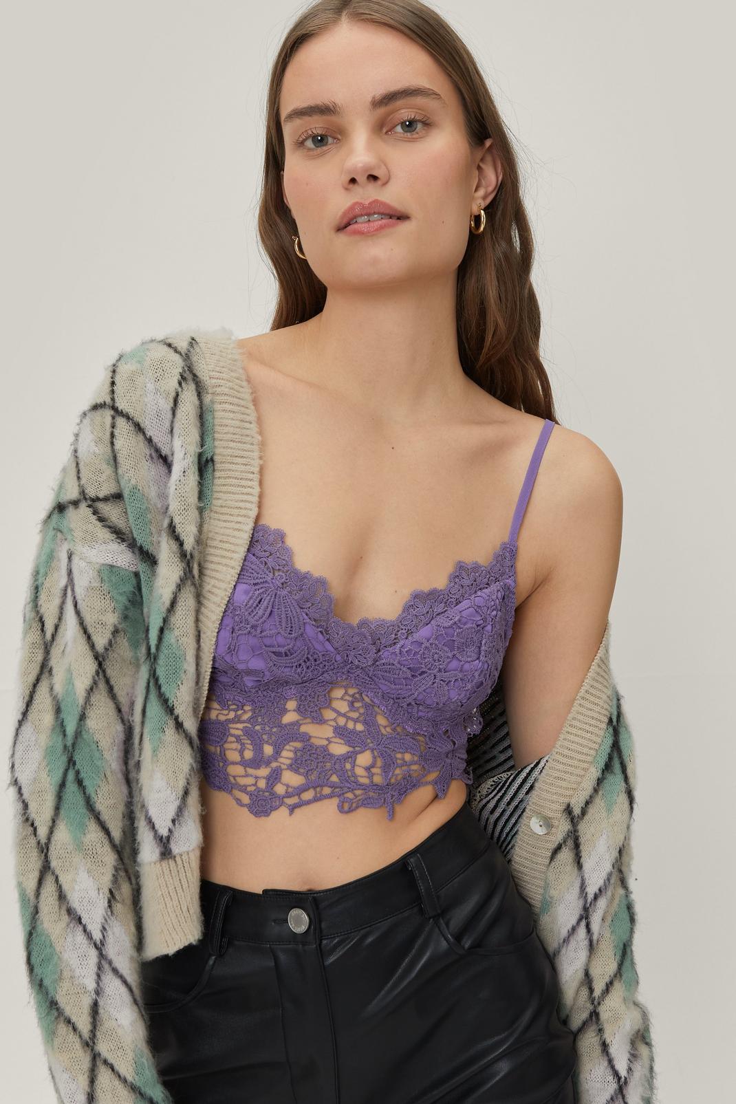 Orchid lilac Lace Crochet Strappy Bralet Top image number 1