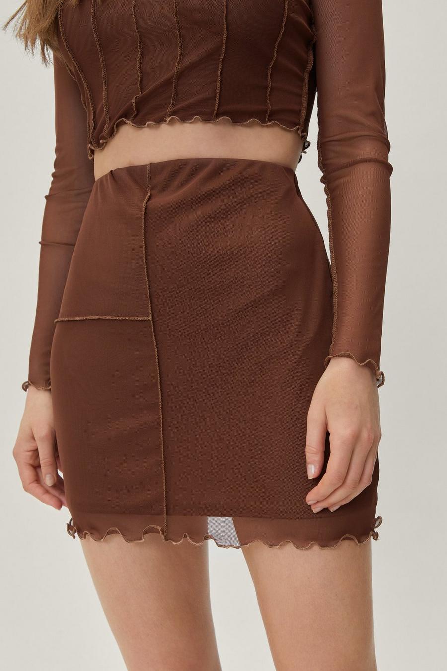 Exposed Seam Detail Mesh Mini Skirt