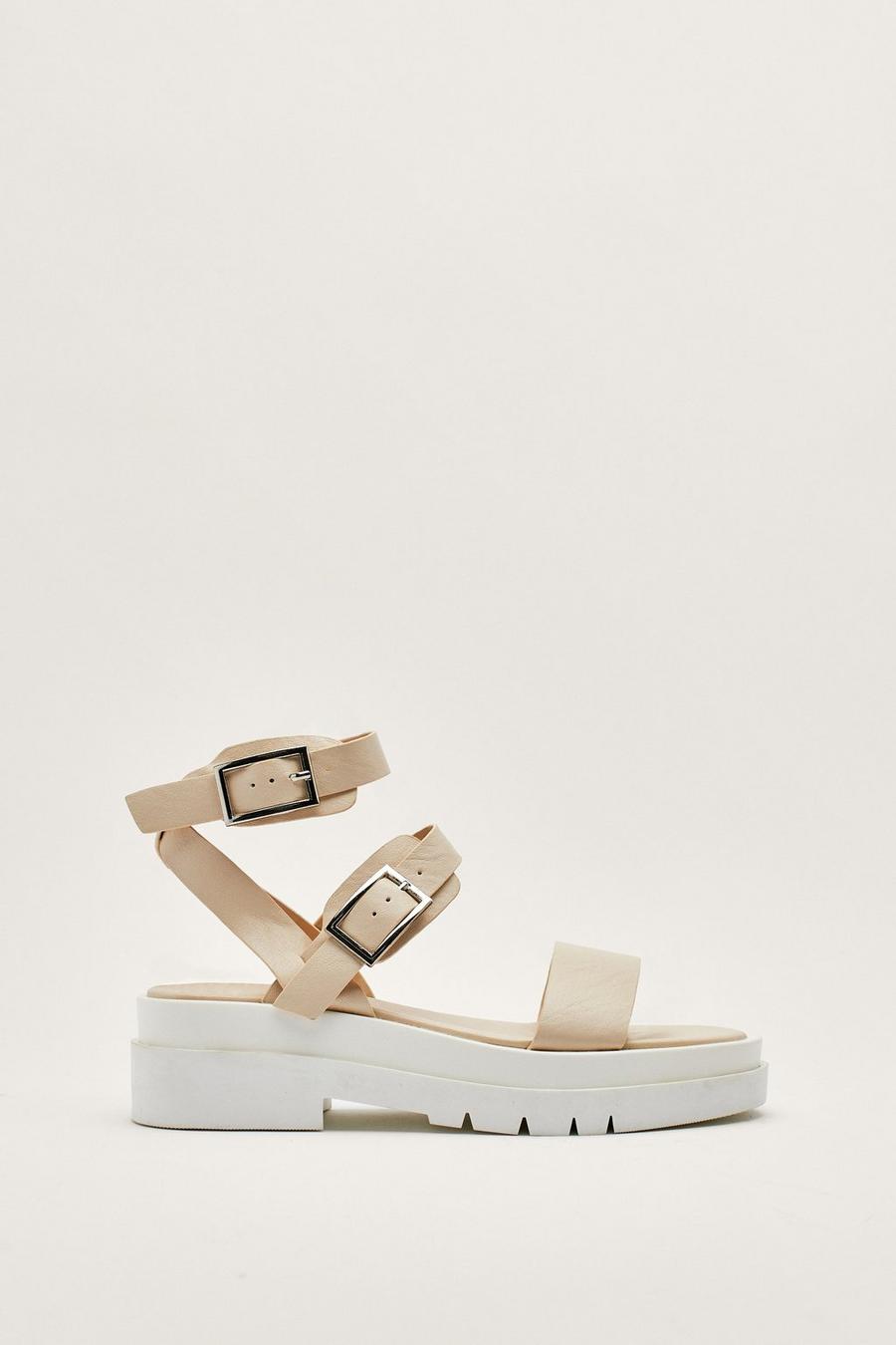 Faux Leather Double Buckle Chunky Sandals