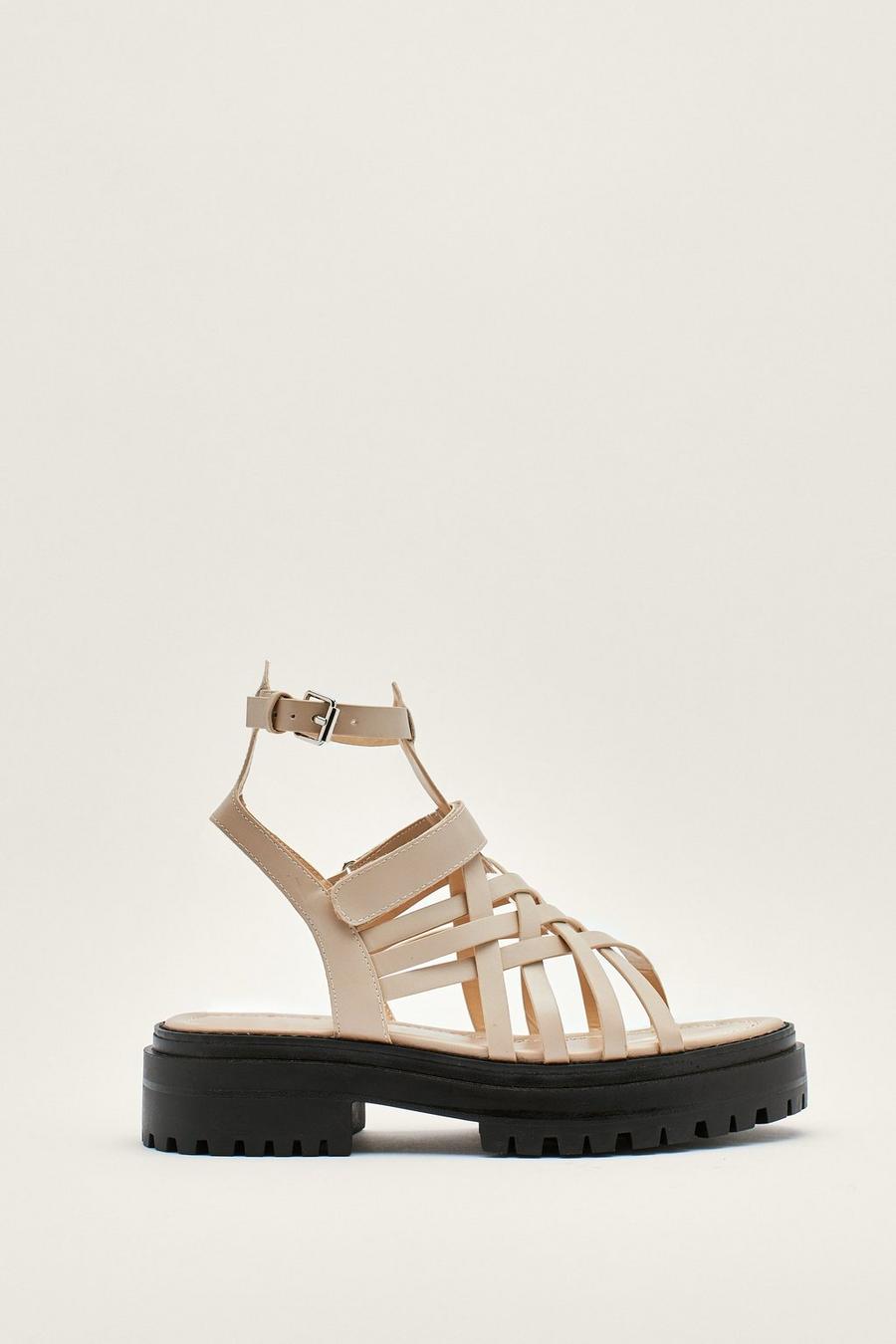 Faux Leather Woven Chunky Sandals