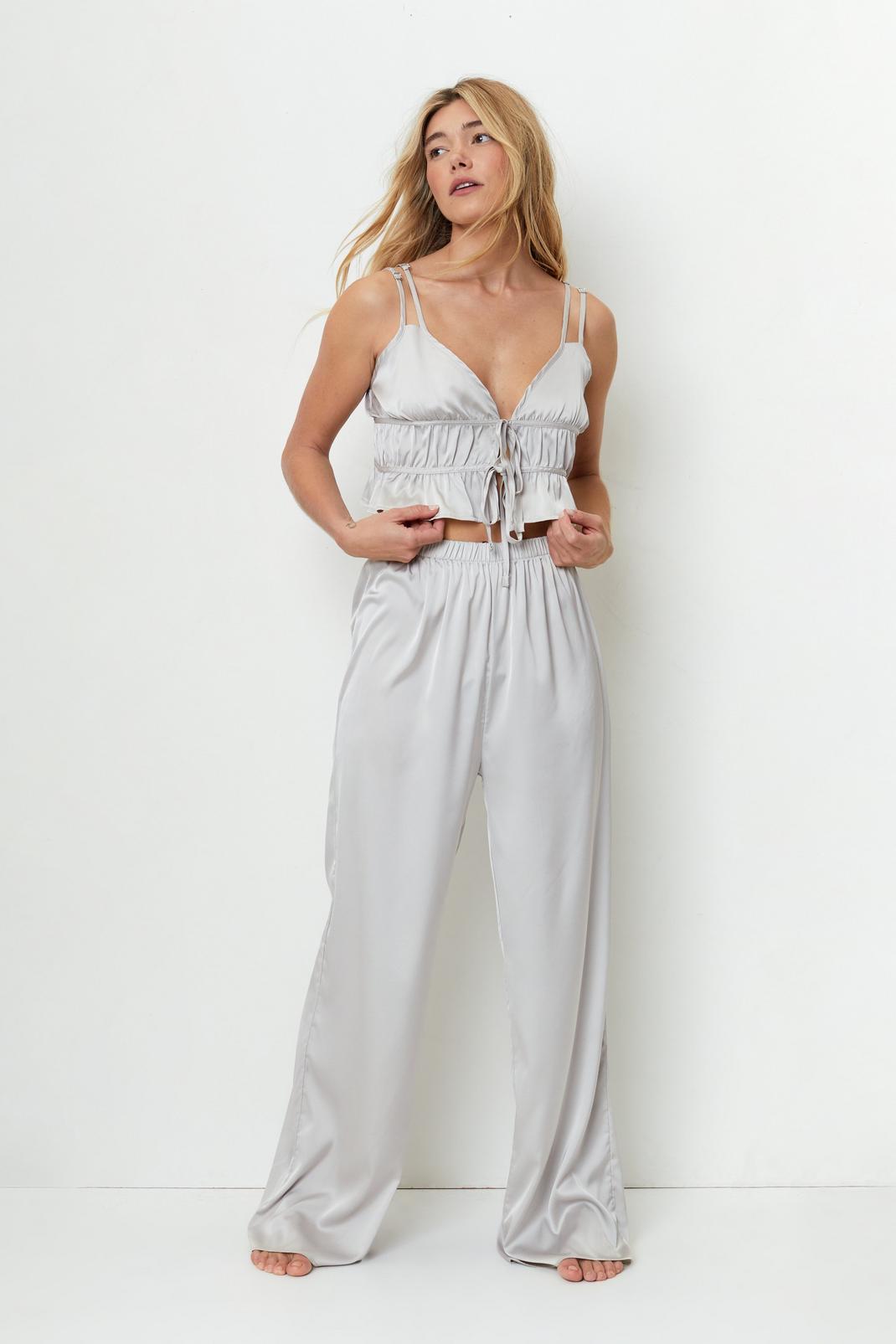 Oyster Satin Cami Top and Wide Leg Trousers Pyjama Set image number 1