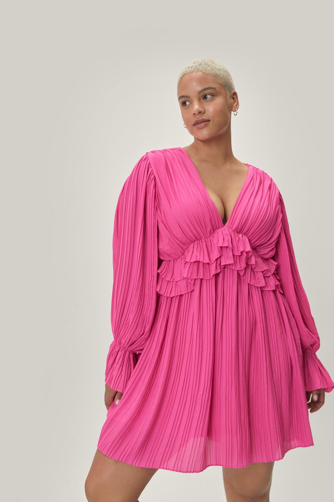 535 Plus Size Pleated Frill Detail Mini Dress image number 2