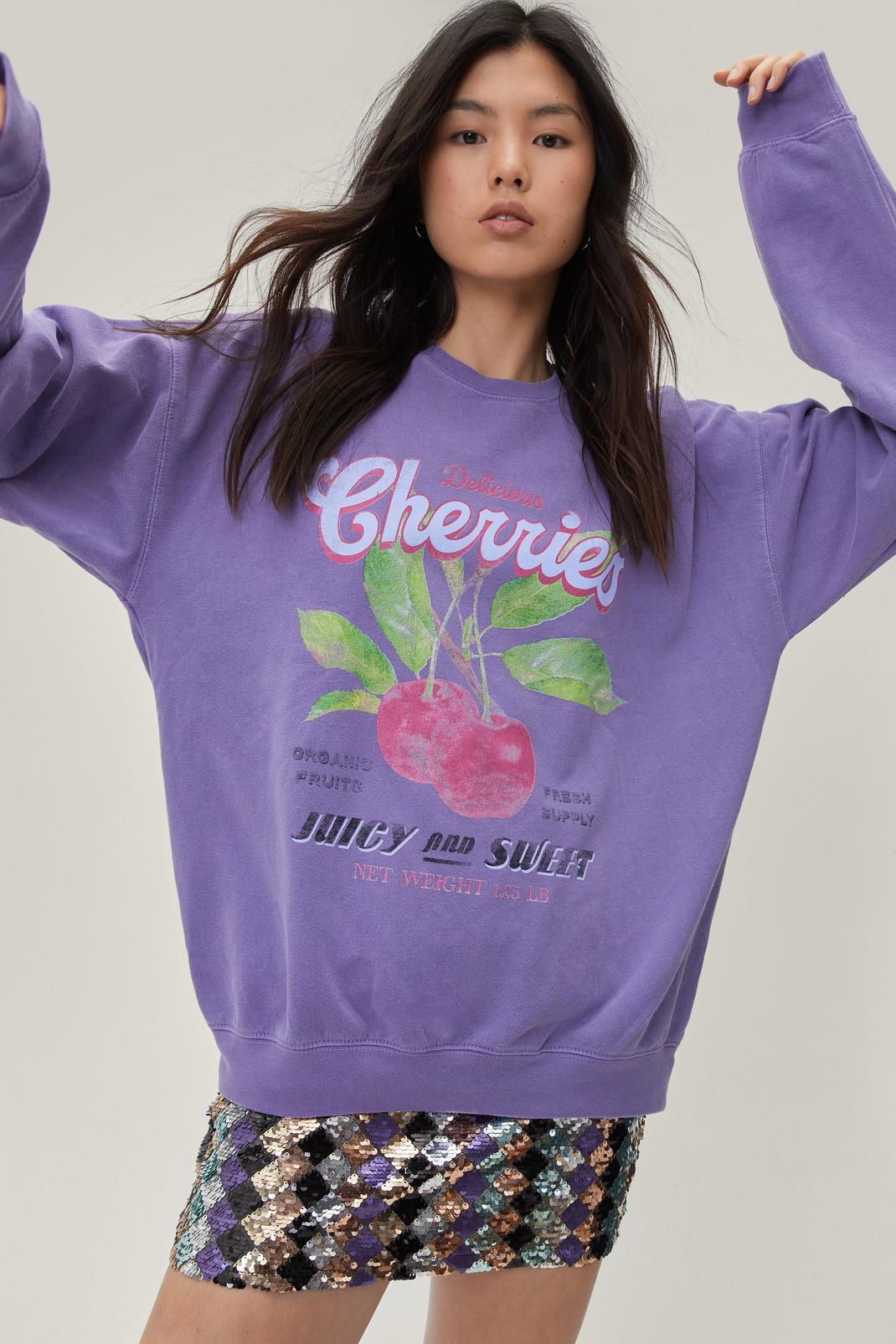 Lilac Graphic Cherries Oversized Sweatshirt image number 1