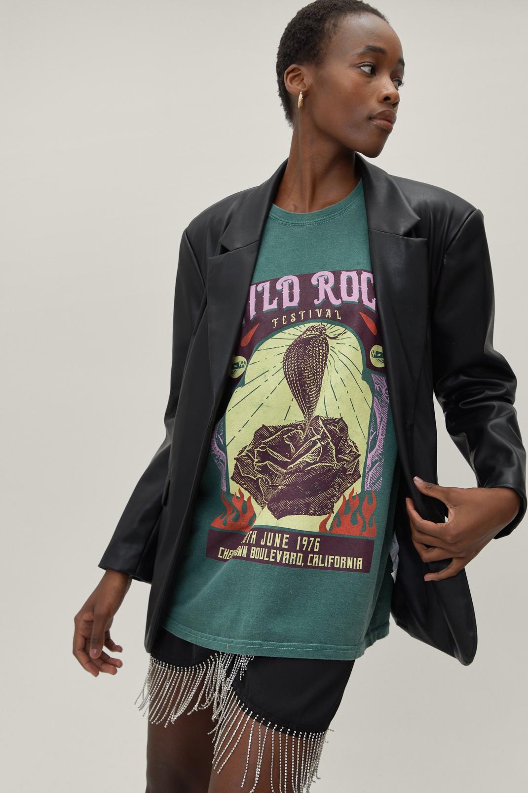 T-shirt graphique délavé imprimé Wild Rock, Green image number 1