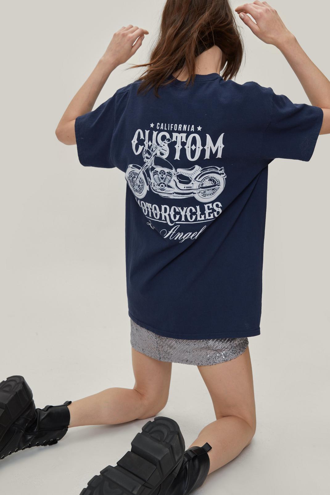 Navy Graphic Motorcycle Oversized T-Shirt image number 1