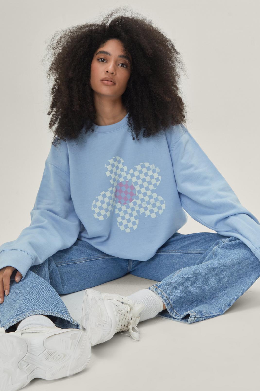 Baby blue Graphic Flower Oversized Sweat image number 1