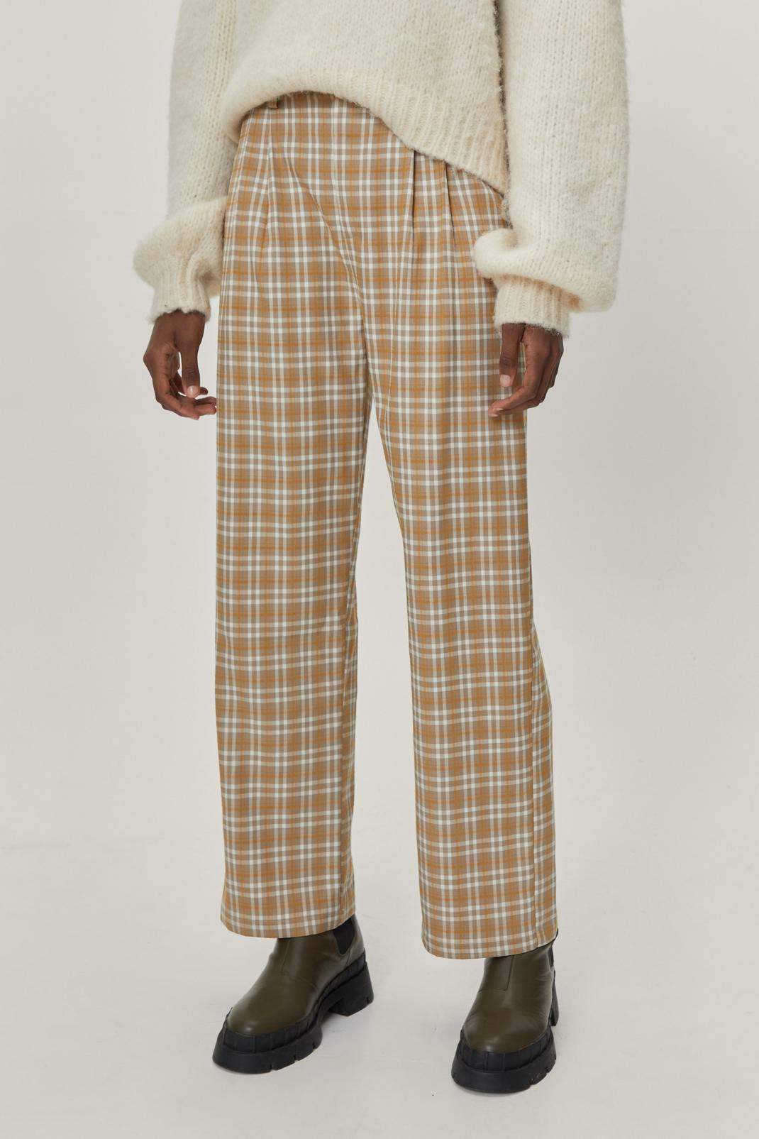 High Waisted Wide Leg Check Trousers image number 1