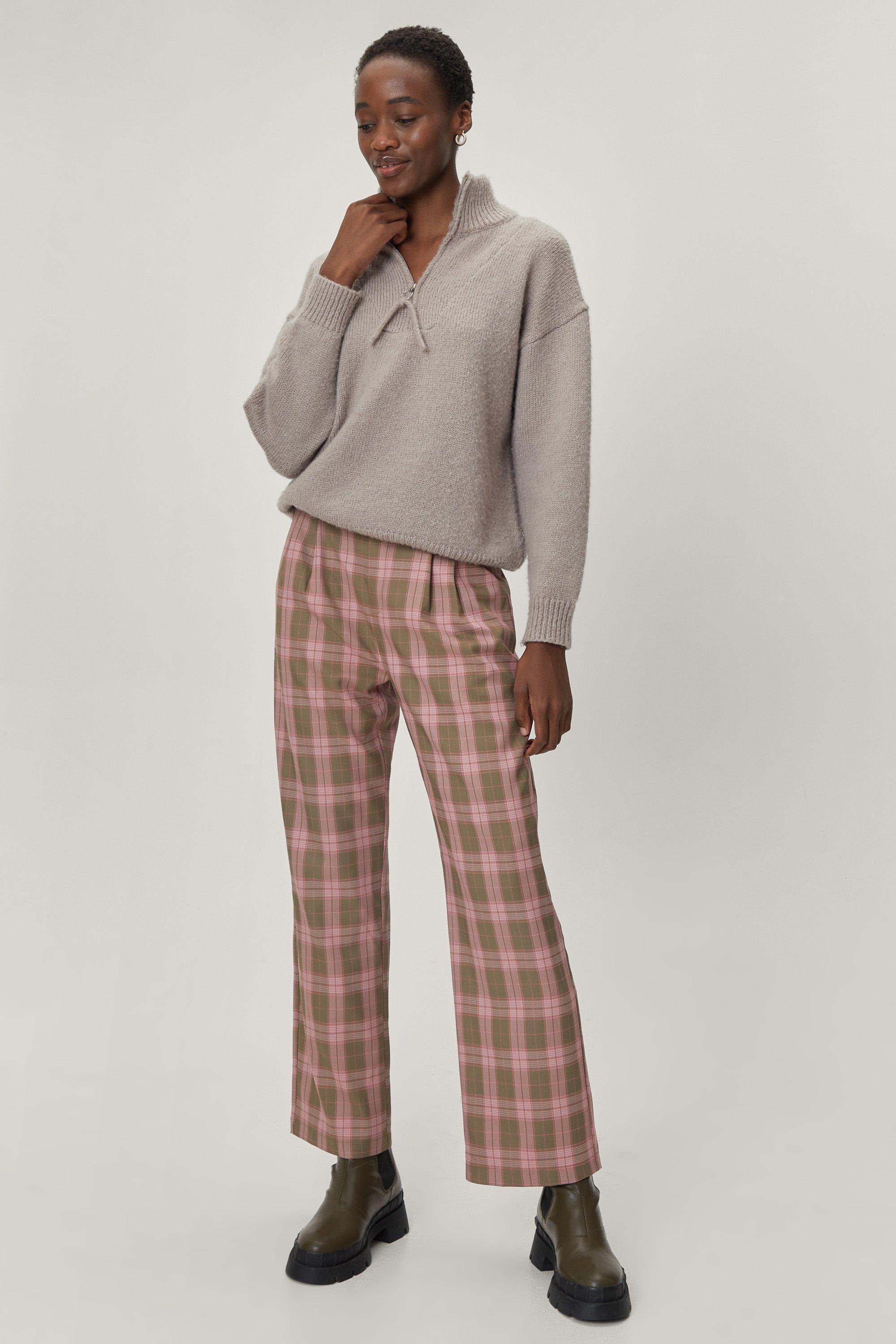 High Waisted Straight Leg Plaid Pants Nasty Gal