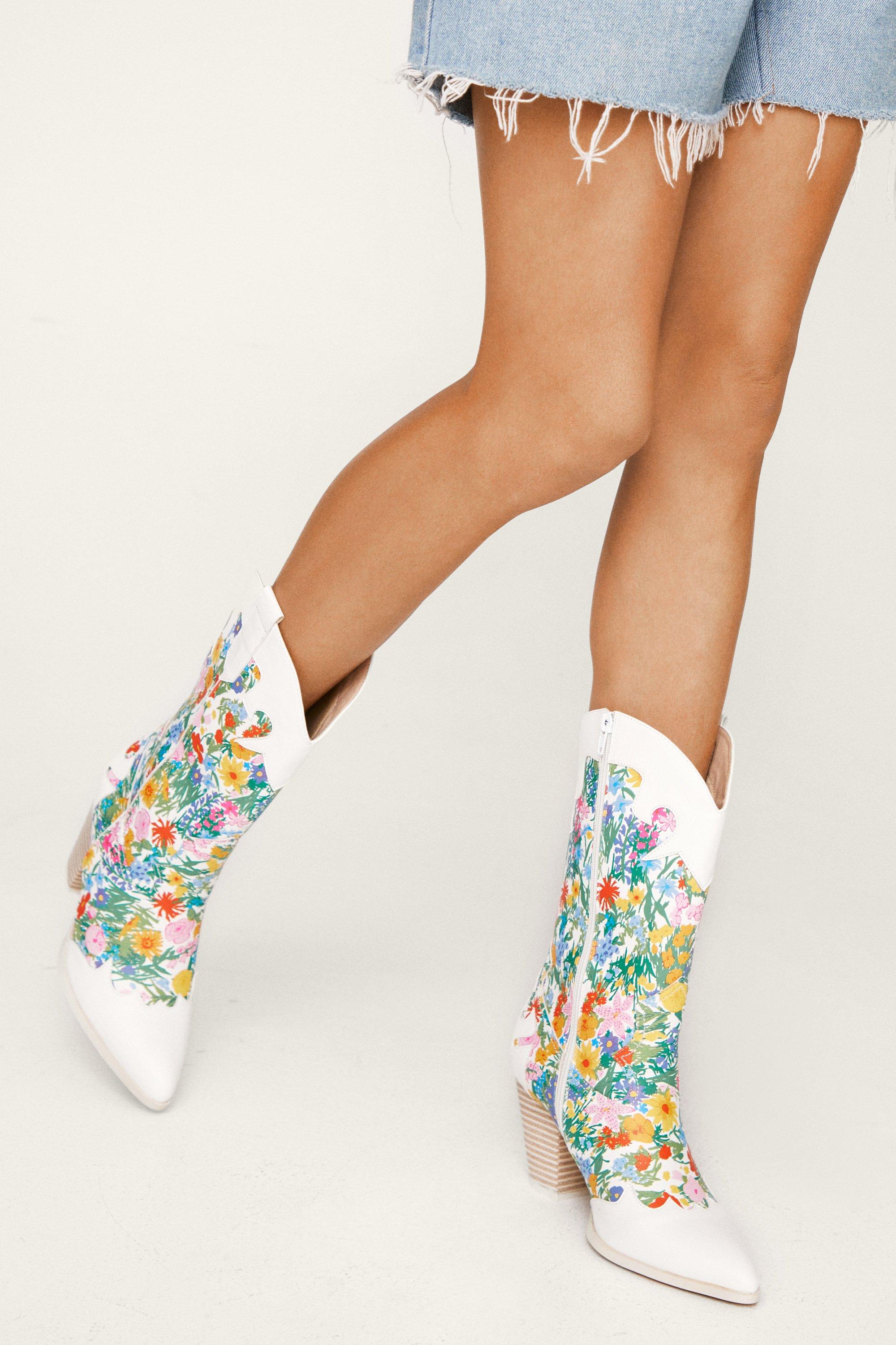 White floral outlet boots