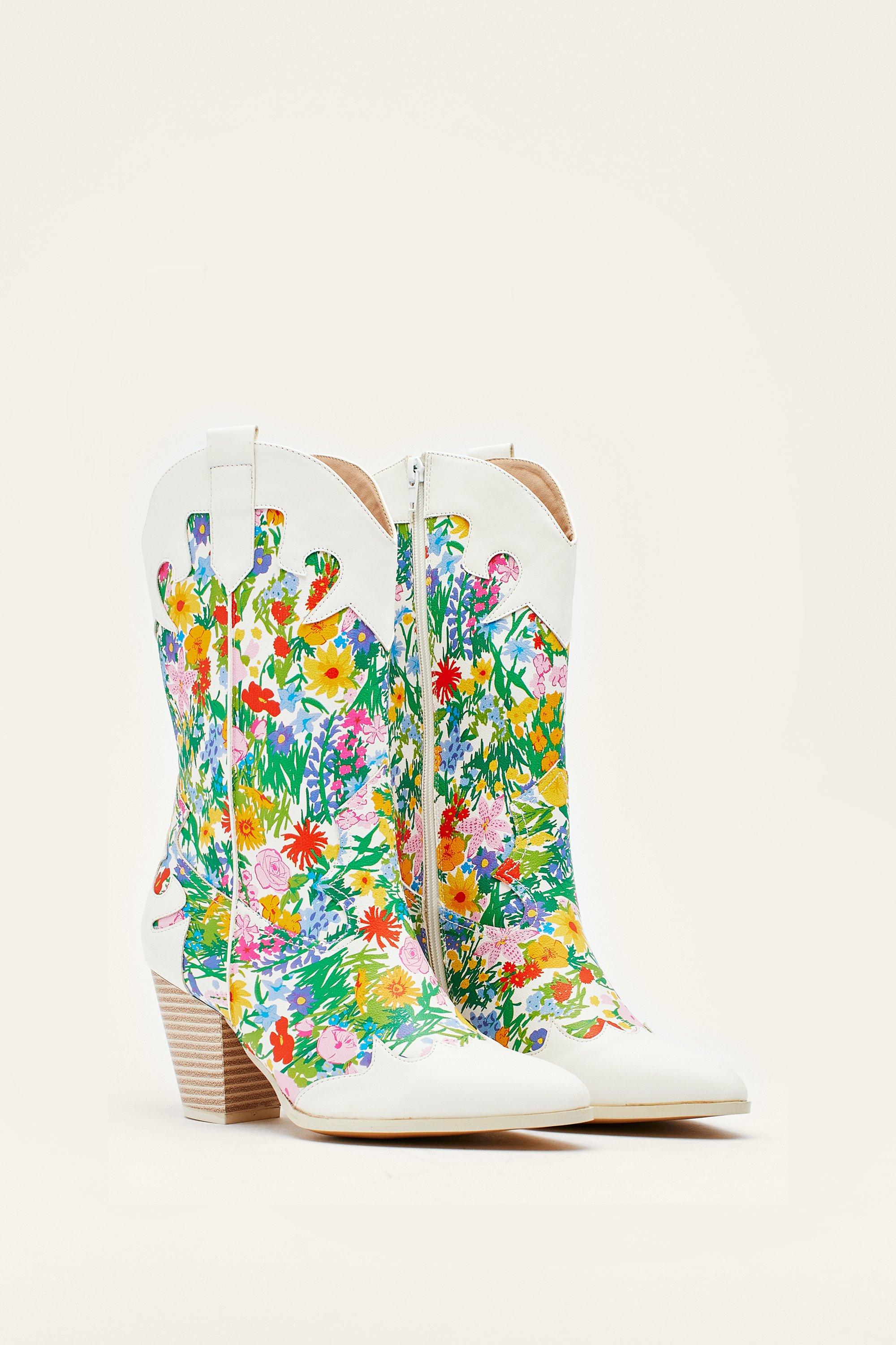 White floral store cowboy boots