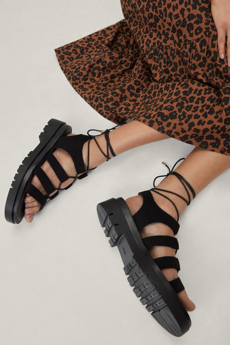Faux Suede Cleated Strappy Sandals 