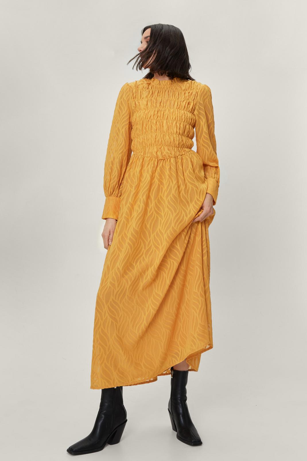 Textured Shirred Maxi Smock Dress image number 1