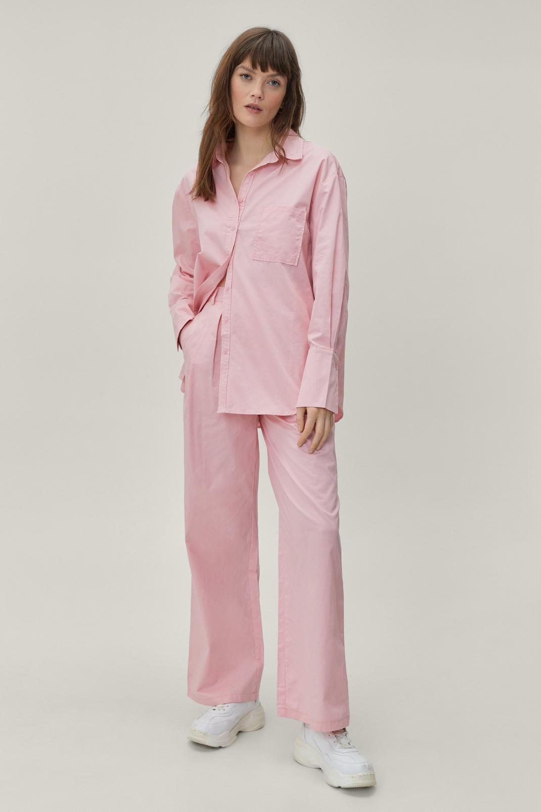Pink Poplin Tailored Wide Leg Two Piece Set Pants image number 1