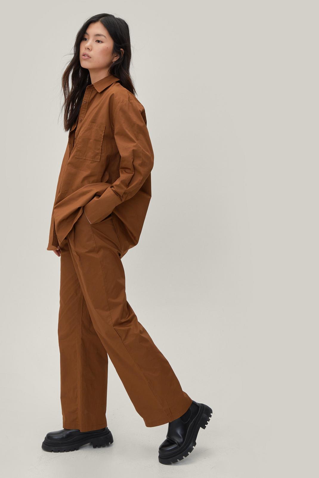 Tan Poplin Tailored Wide Leg Co-ord Trousers image number 1