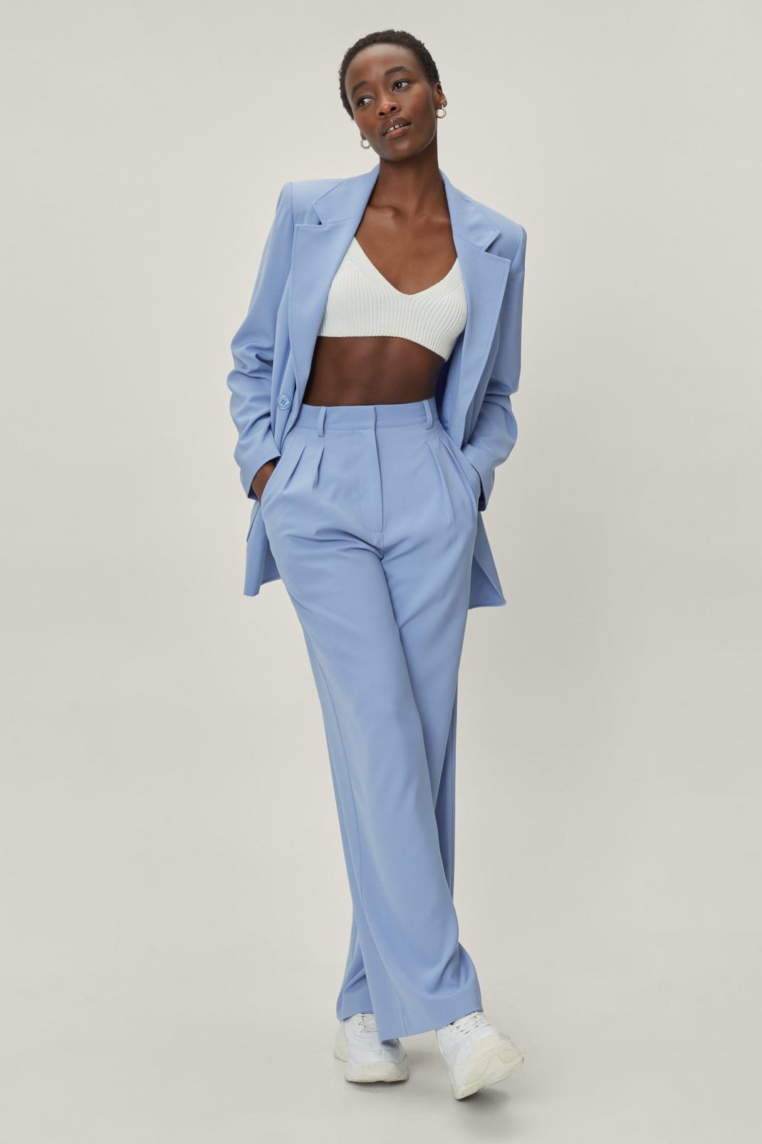 Blue High Waisted Tailored Smart Trousers image number 1