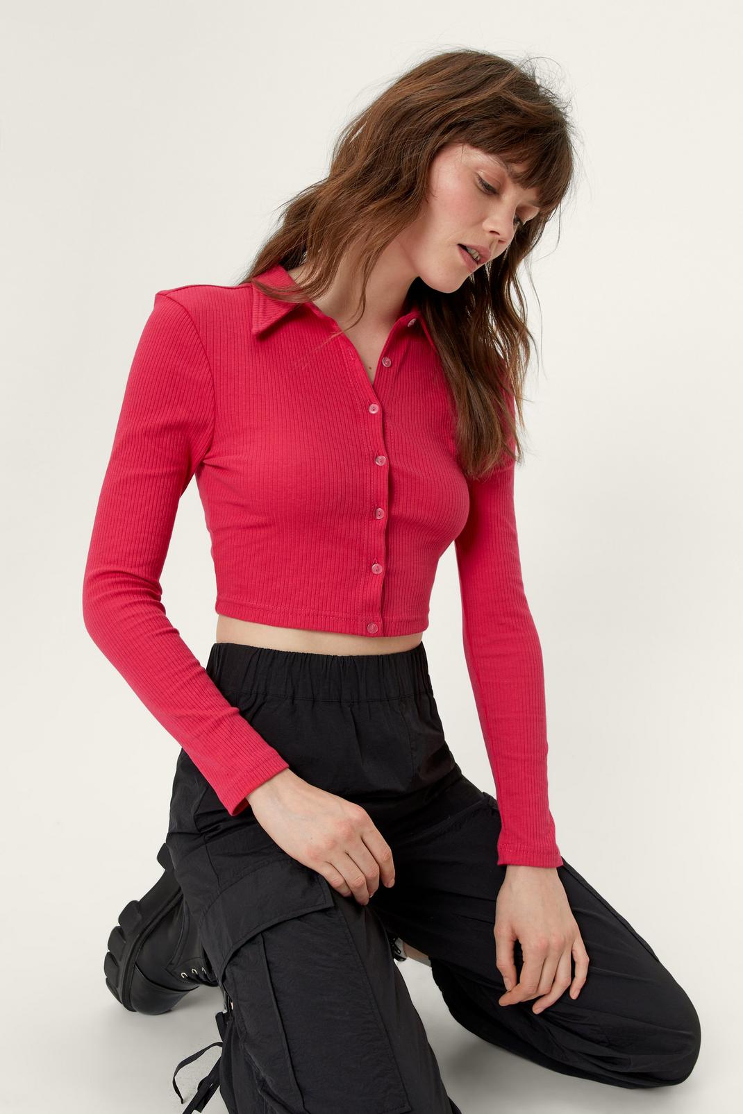 Rib Button Front Collar Top image number 1