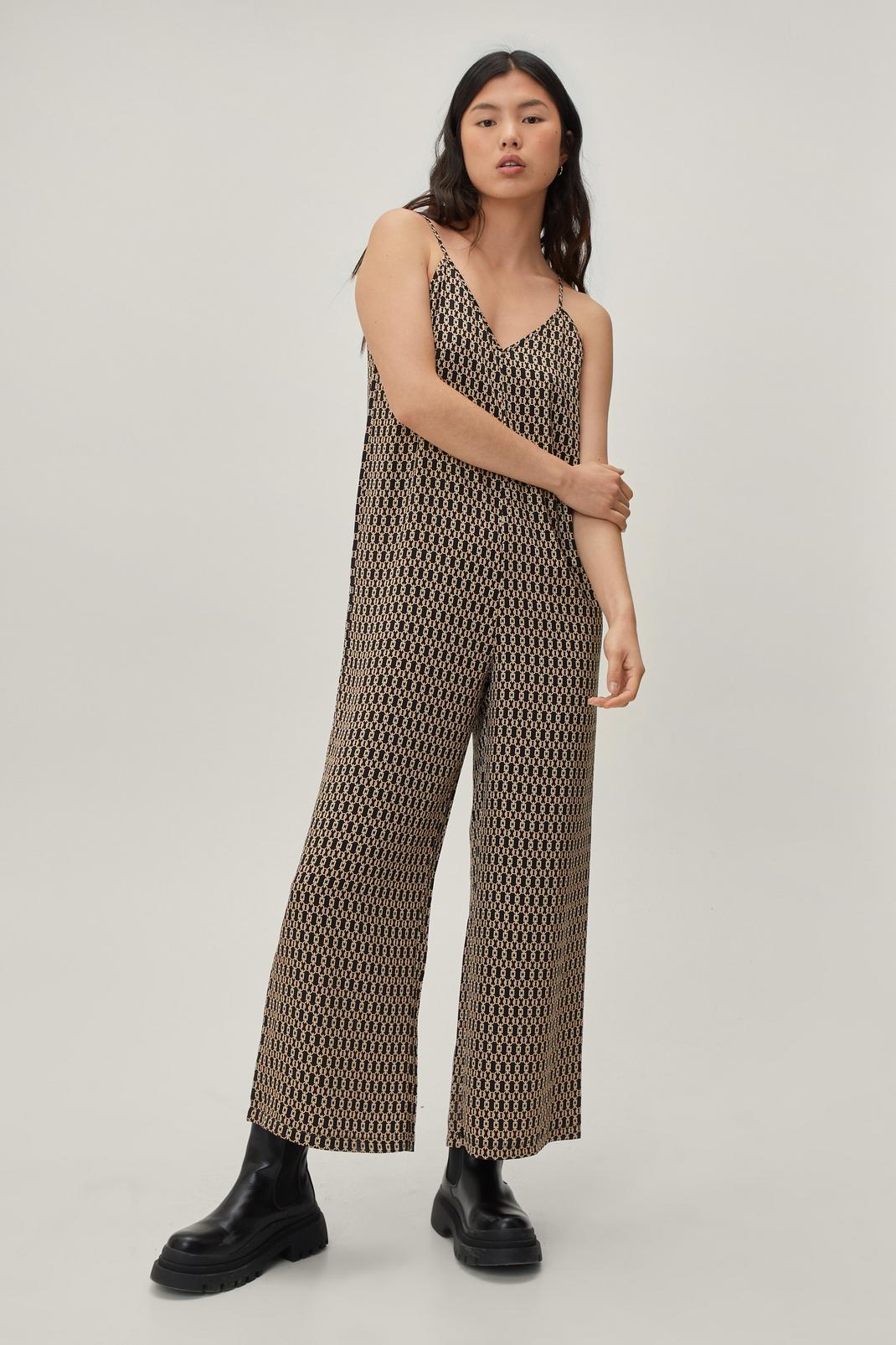 105 Retro Chain Print Strappy Trapeze Jumpsuit image number 1