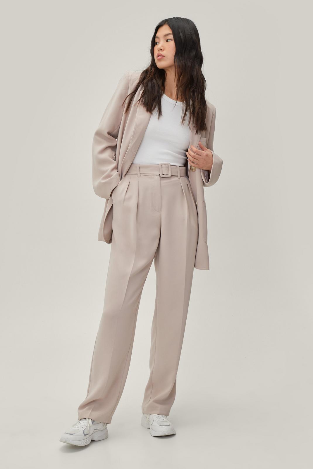 107 Belt Detail Tailored Fluid Straight Leg Trousers image number 2