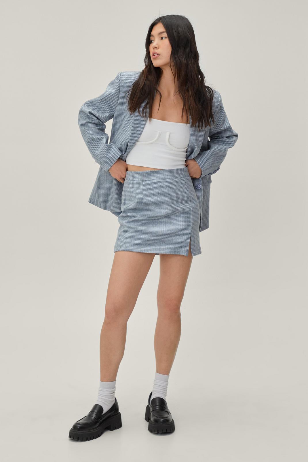 Blue Wool Blend Check Tailored Mini Skirt image number 1