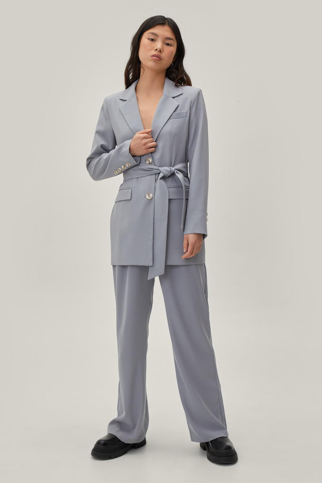 Pale blue Tapered Tailored High Waisted Pants image number 1