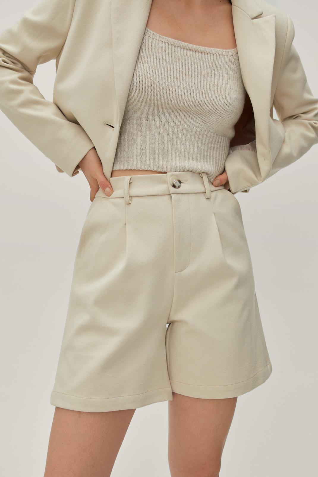 Beige Tailored High Waisted City Shorts image number 1