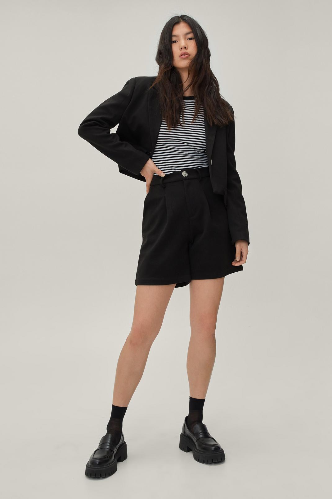 Black Tailored High Waisted City Shorts image number 1