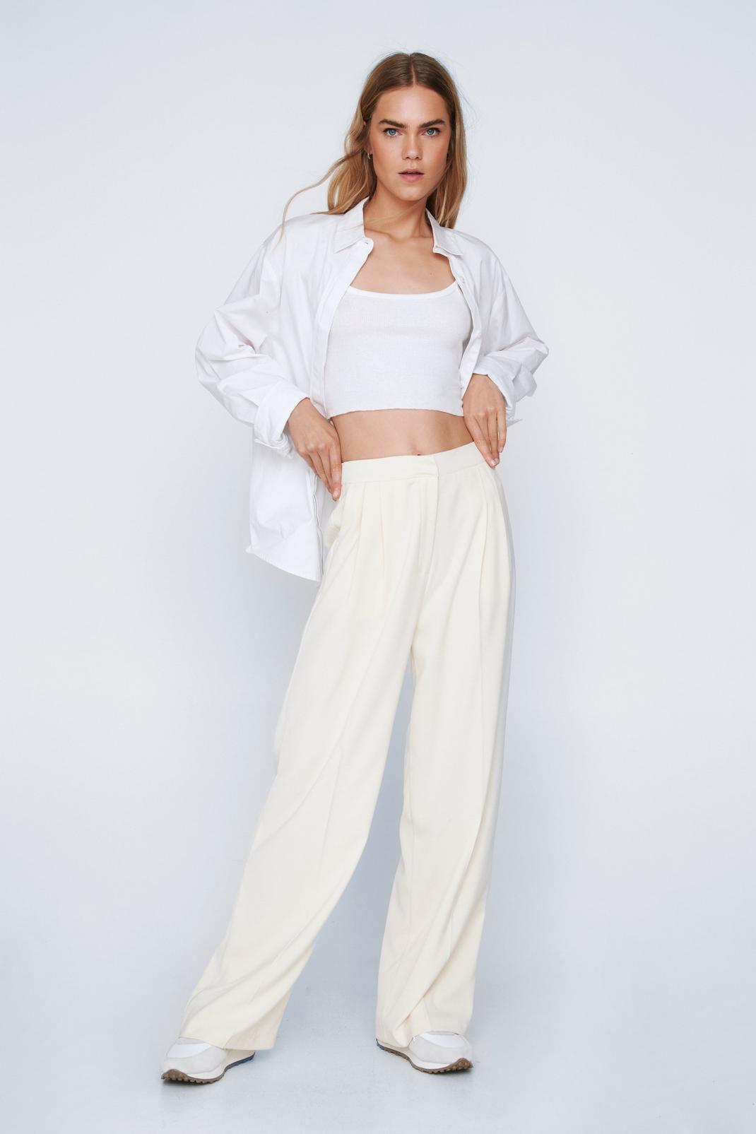 Ecru Tailored High Waisted Wide Leg Pants image number 1