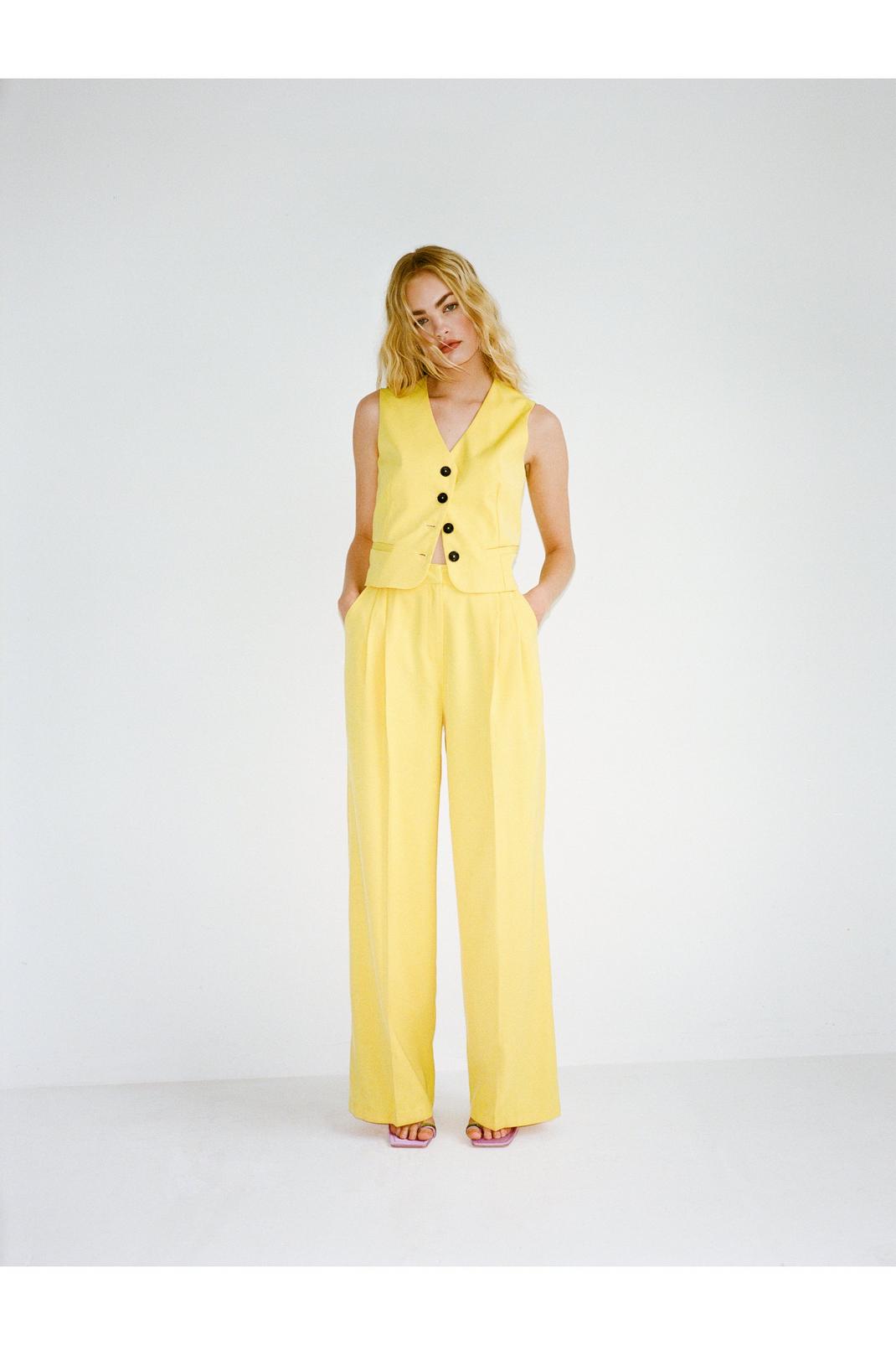 Yellow Tailored High Waisted Wide Leg Pants image number 1
