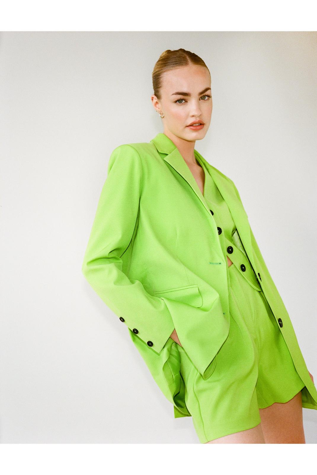 Green Oversized Twill Single Breasted Blazer image number 1