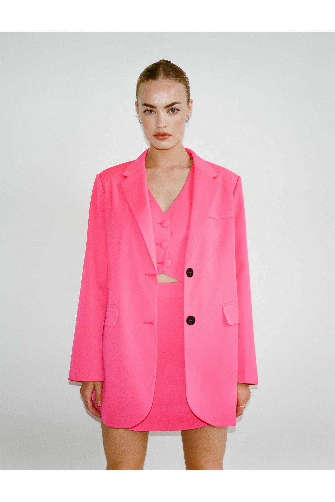 Pink Oversized Twill Single Breasted Blazer image number 1
