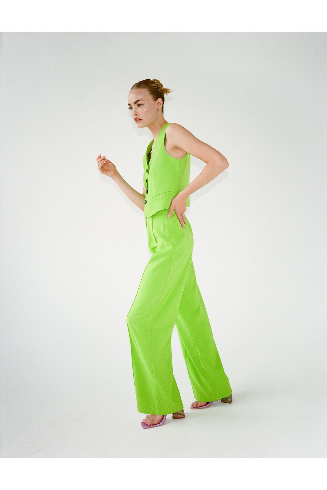 Green Twill Tailored Straight Leg Pants image number 1