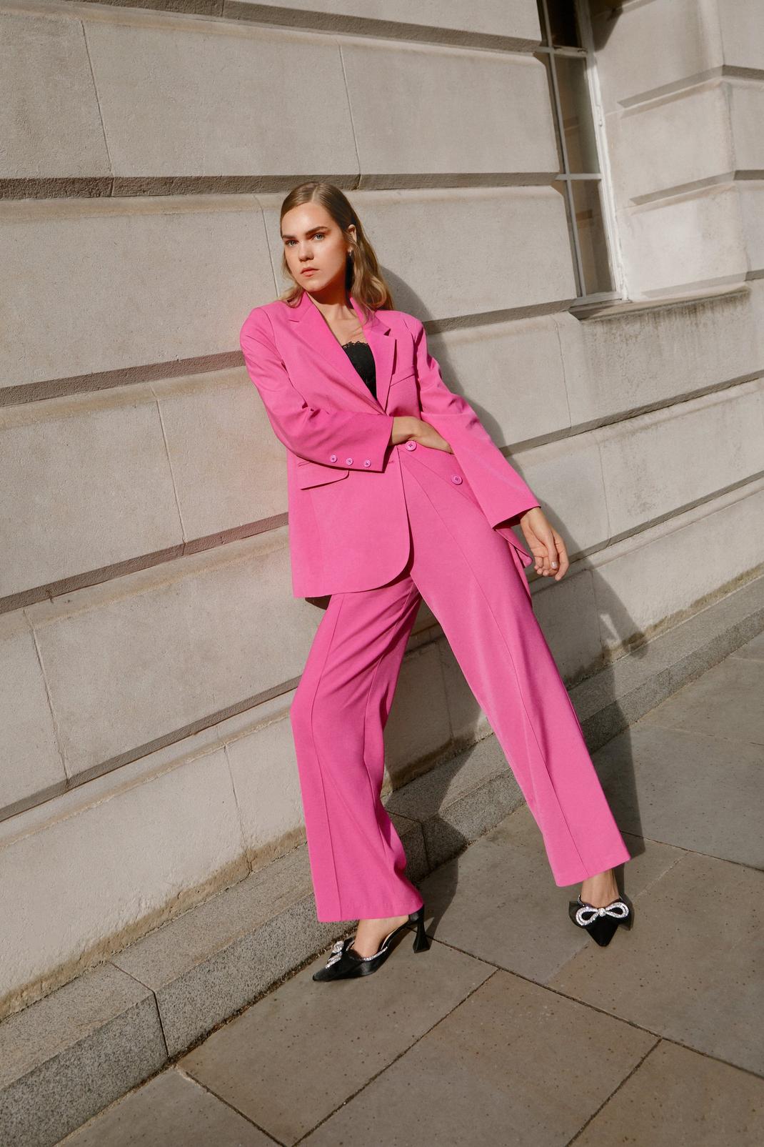 Hot pink Twill Tailored Straight Leg Pants image number 1