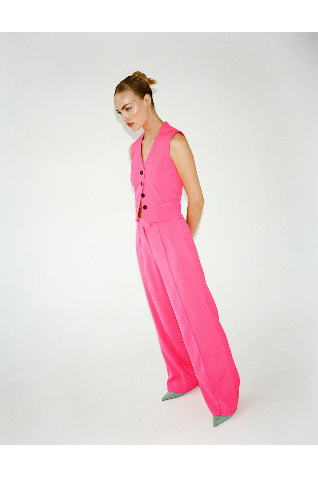 Pink Twill Tailored Straight Leg Pants image number 1