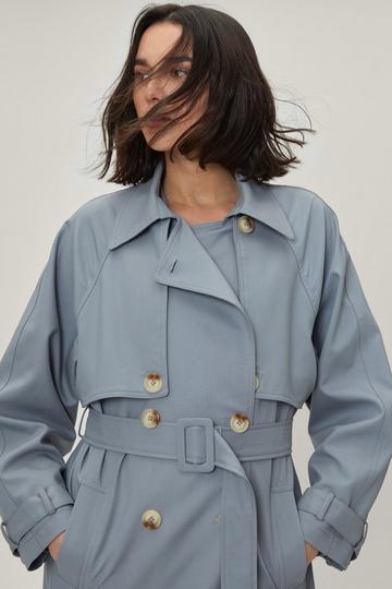 Blue Twill Double Breasted Trench Coat