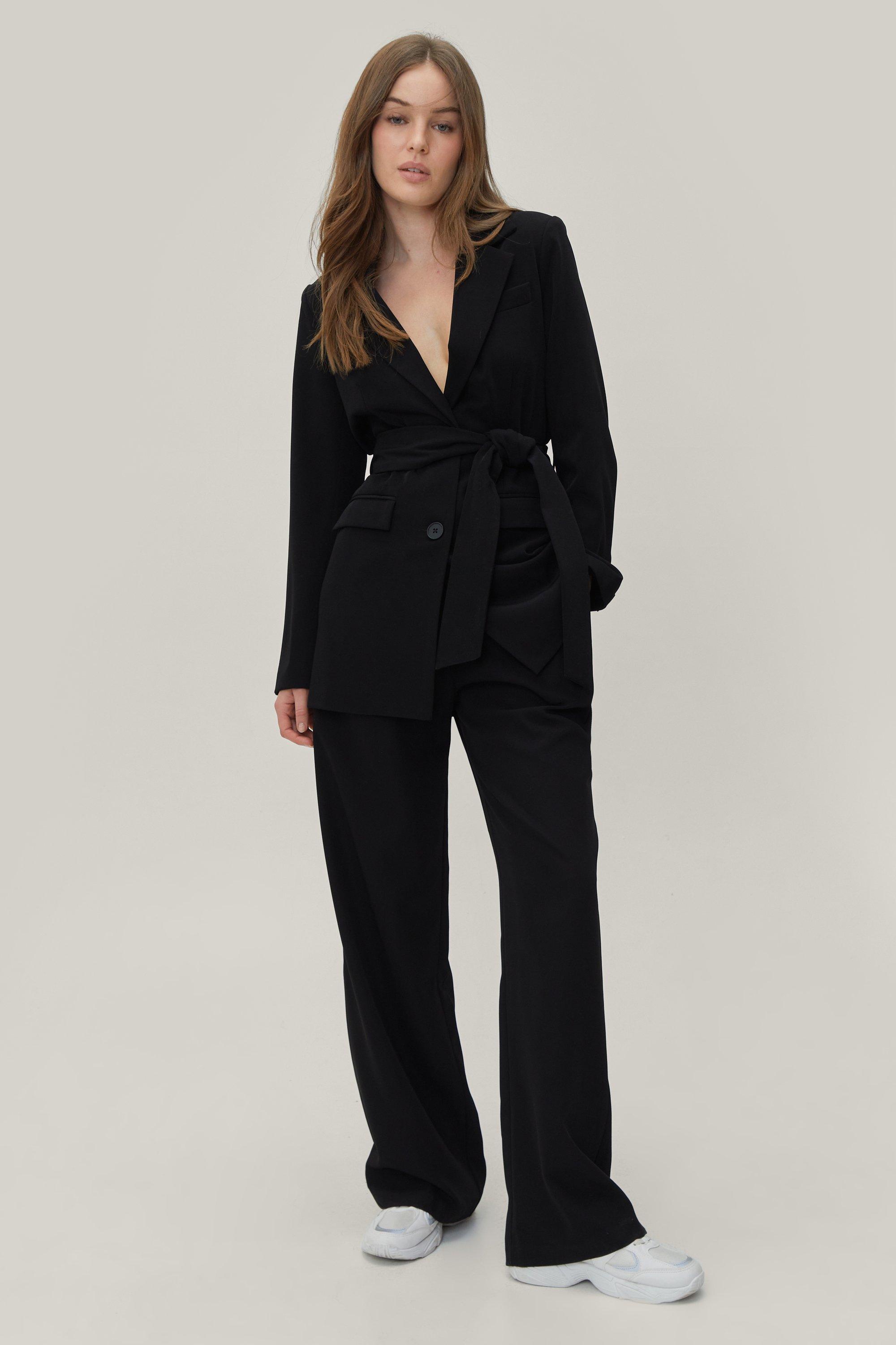 Belted longline blazer hot sale