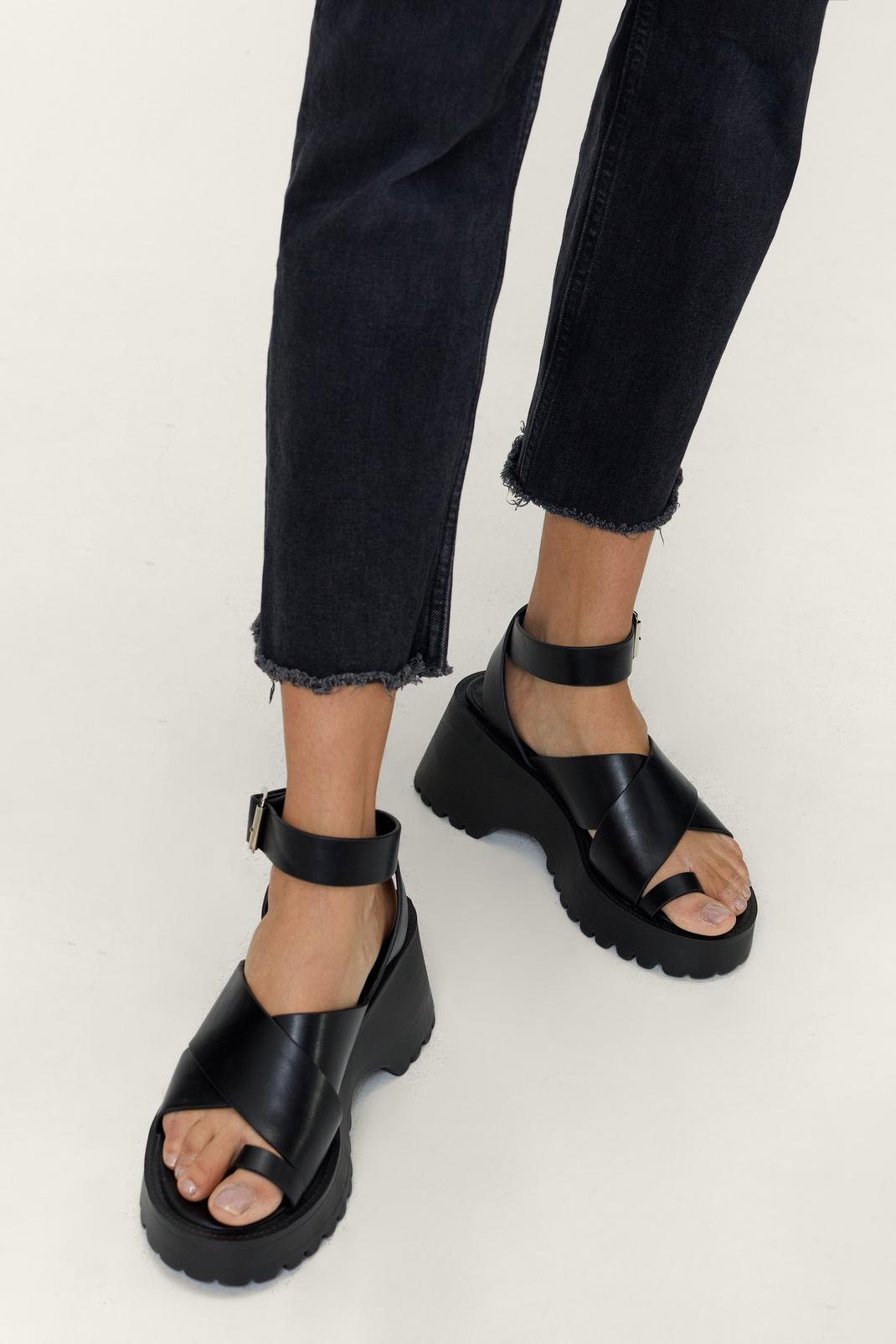 Toe Loop Chunky Wedge Faux Leather Sandals image number 1